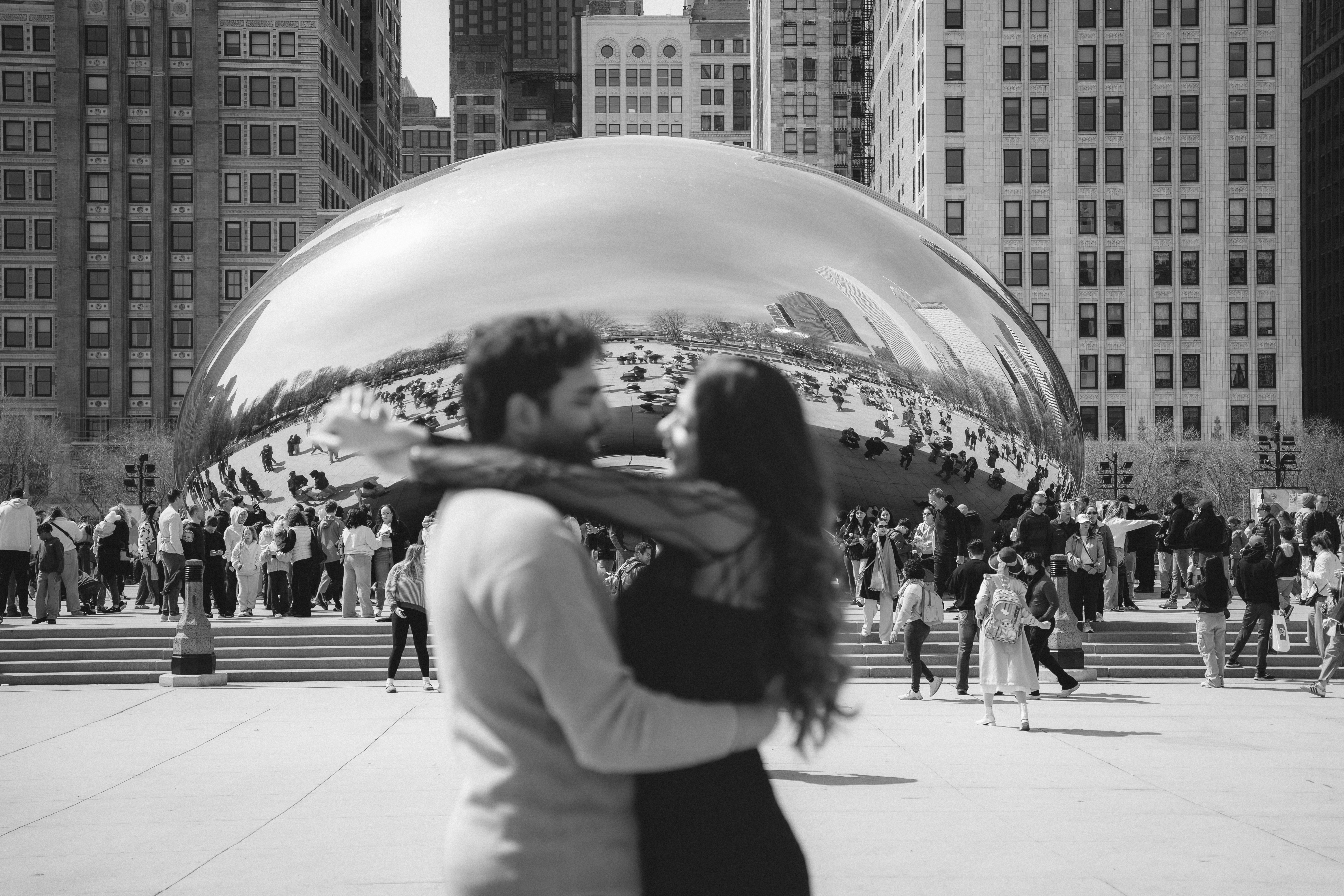 Akhila & Subhash photographed by Aakaara Studios at the Chicago Riverwalk.